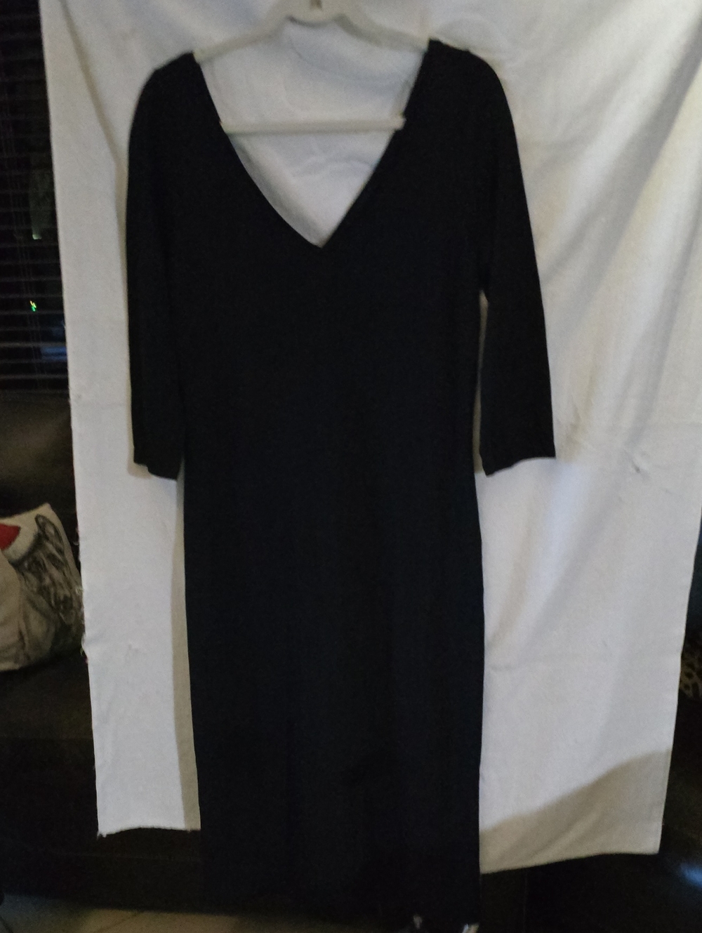 Classic Black V-Neck Women's Dress with Back And Front V-neck